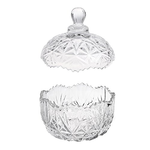 Beautyflier 5” Crystal Apple Shape Candy Dish Stripe Snack Bowl Jar Fruit Container Jewelry Storage Case with Ball Handle Banquet Household Desktop Display Centerpiece