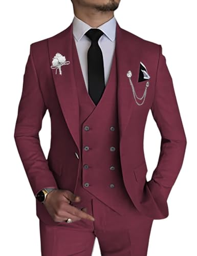 Regular Fit 3 Piece Suit (Burgundy) V2RW-7 main image 0