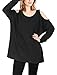 Allegra K Women's Scoop Neck Cut Out Shoulder Oversized Tunic Top XL Black
