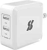 ImpactStrong 4.8A 24W RapidPower Dual USB Travel Wall Charger with SmartID Technology, Foldable Plug for iPhone 7 / SE / 6 / 6s Plus, iPad Air 2 / Pro / mini 3, Galaxy S7 / Edge / S6 and More - White