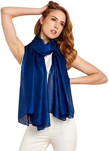 Ysiop Womens Oversized Scarf Solid Color Shiny Shawls and Wraps for Evening Weddings Sapphire
