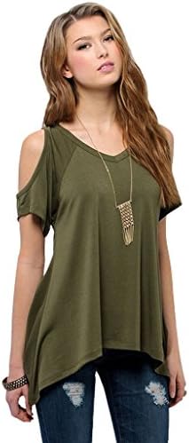 Milkuu Women's Cold Shoulder Hollow Out Tunic Top - Small - Green