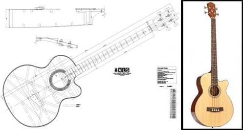 Plan of an Acoustic Bass - Full Scale Print, Beige, Braun, Full size