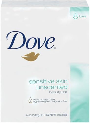 Dove Beauty Bar, Sensitive Skin, 8 Count (4.25 Ounce Each) (Pack of 2)