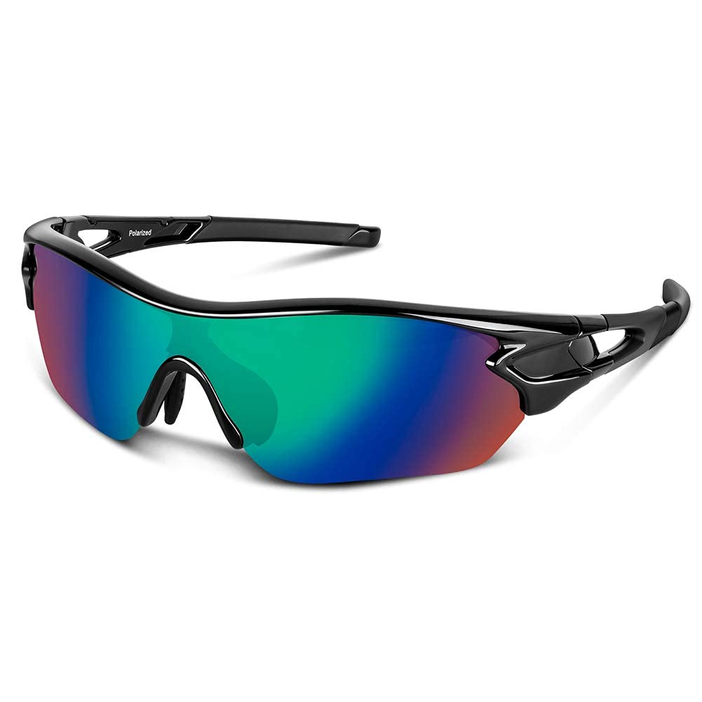BEACOOL Polarized Sports Sunglasses for Men Women Youth TAC Glasses UV400 Protection Cycling Running Driving Fishing Golf Motorcycle Baseball,Black Green