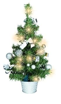 Künstlicher Tannenbaum Weihnachtsbaum 45cm mit LED Lichterkette Beleuchtung und Baumschmuck Weihnachtskugeln 20 Lichter Baum 