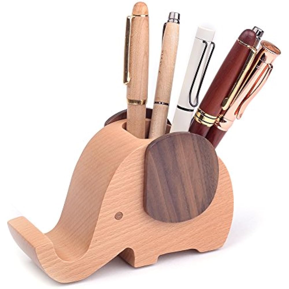 Elephant Shape Wooden Pen Cup/Pen Holder Desk Organizer With Cell Phone Stand eBay