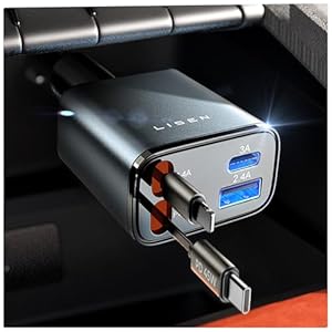 LISEN 車 充電器巻き取り シガーソケットUSB 巻き取りケーブル80cm付属 PD3.1/QC3.0/PPS対応