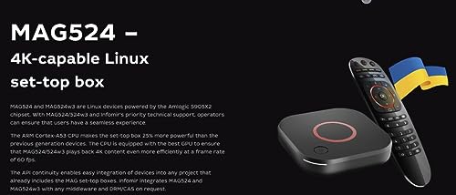 Infomir Mag 524W3 4K , Built-in Dual Band 2.4G/5G WiFi, HDMI Cable (Much Faster Than Old Mag 324w2 and 424W3) Black