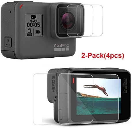 2Packs Screen & Lens Protectors For GoPro Hero 5 Black Sport Camera, 0.26mm Anti-Scratch Waterproof Dustproof Tempered Optical Glass GoPro Hero 5 Action Camera Skin Film(Total 4pcs)