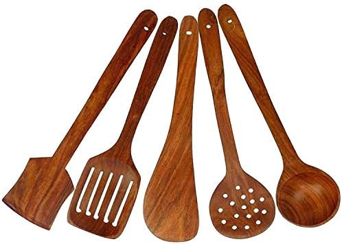 A K Handicrafts Multipurpose Serving and Wooden Cooking Spoon -Set of 5