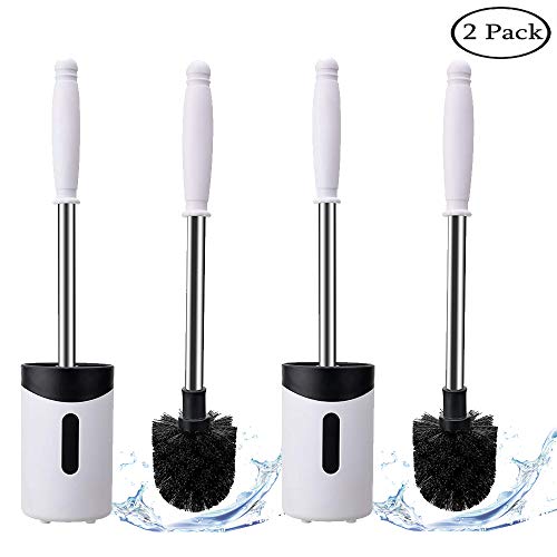 Glendan 2 Pack Toilet Brush and Holder Upgraded Modern Design with Kinsky Strong Bristles,Bathroom Toilet Bowl Brush Set,Toilet Cleaning Brush Kit (White)