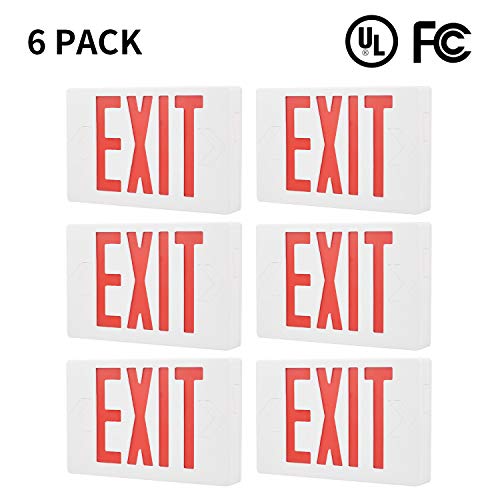 AKT LIGHTING Exit Emergency Combo Light with Backup-Battery, UL Certified LED Exit Emergency Sign Light for School, Hospital, Hallways, Corridors, Stairways (Red, 6 Pack)