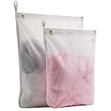 TENRAI Delicates Laundry Bags, Bra Fine Mesh Wash Bag for Underwear, Lingerie, Bra, Pantyhose, Socks, Use YKK Zipper, Have Hanger Loops (White, 1 Large & 1 Medium)