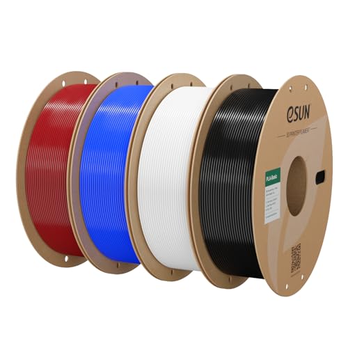 PLA Filamento 1.75mm, PLA Basic Filamento Precisión Dimensional +/- 0.05mm, 1KG por Carrete, 4 Carretes Filamento para 3D Impresoras,Rojo Oscuro+Azul+Frío Blanco+Negro