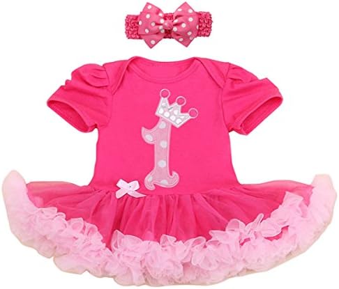 100% Cotton Baby Girl 1st Birthday Party Dress Tutu Rose Pink (XL, 1st Birthday)