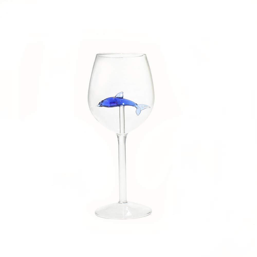 Mintuse Dolphin Wine Glasses with dolphin Inside for Adult - 7.5 × 7.5 × 21cm 300 ml - Home Original Dolphin Wine Bottle Crystal Wine Glasses for Party Wedding Flutes Glass (1PC, Blue)