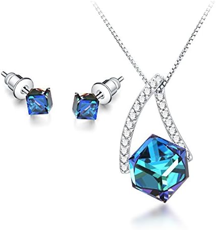 Astla "Bermuda Cubic Drop" Necklace Earring Set with Swarovski Element Crystal and 925 Sterling Silver
