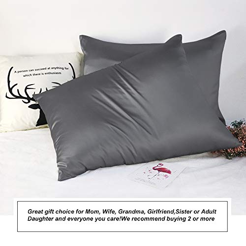 Ravmix 100% Pure Natural Silk Pillowcase for Hair and Skin with Hidden Zipper Queen Size 21 Momme 600TC Hypoallergenic Soft Breathable Both Sides Silk, 20×30inches, 1PCS, Space Gray - Thumbnail 6