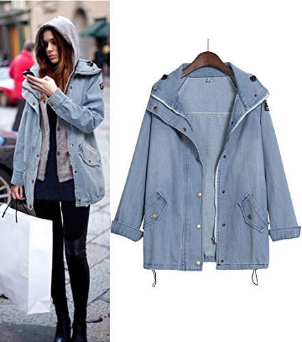 Sttech1 Women Winter Warm Collar Hooded Denim Trench Coat Jacket Parka Outwear M-4XL