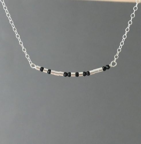 Custom BLACK SPINEL Small Bar Gold Fill Morse Code Necklace also in Silver and Rose Gold