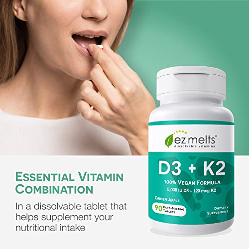 EZ Melts D3 K2 Vitamin 5000 IU Dissolvable Tablets K2 D3 Vitamin