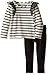 Kidtopia Girls' 2pc Set-Long Sleeve Mesh Shoulder Stripe with Black Knit Denim Jegging