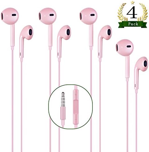 Wealouis 4 Pack Earphones Premium Quality Headphones Earbuds with Mic &amp; Remote Control Fully Compatible with iPhone SE, 6, 6s, 6 Plus, 6s plus, iPhone 5s 5c 5, iPad /iPod (Rose Gold)