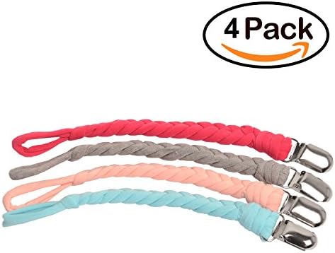 Muhuyi Pacifier Clips for Boys and Girls, Universal Holders Leash By Hand-Made Braided for Pacifiers, Teething Ring, Baby Teething Toy or Soothie (4 Pack)
