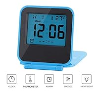 Huasen Mini Small Digital Travel Alarm Clocks Battery Operated with Light Folding,Calendar and Temperature,Snooze and Nightlight,Folds into One Compact Unit for Travel,Portable,Pocket Size (Blue)