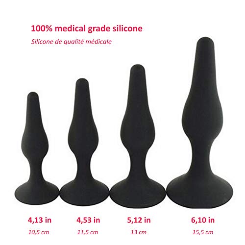 MON AMOUR Plug Anal - Ecarteur En Silicone Médical - Sextoys Homme Femme - Kit d’Entrainement Pour Débutant - Sécurisé (Avec Base Evasée) - Vagin - Lot de 4 Dildo Avec Taille Différentes