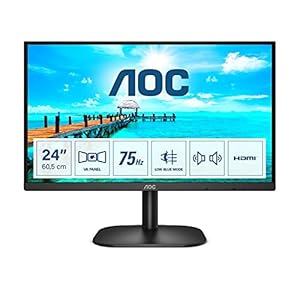 AOC 24B2XDAM  - 24 Inch FHD Monitor, 75Hz, VA, 4ms Speakers, Flicker Free, Frameless Design (1920 x 1080 @ 75Hz, HDMI/VGA/ DVI)