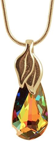 Dew Drop Swarovski Crystal Necklace - Silverplated (Rainbow Peacock)