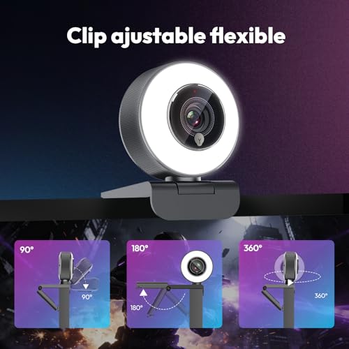 Angetube Webcam 4K con micrófono - Luz Circular integrada, Enfoque automático PDAF,Interfaz USB-A/C Plug and Play,Ideal para Streaming,videollamadas y reuniones,Compatible con PC,portátil,Mac/Windows