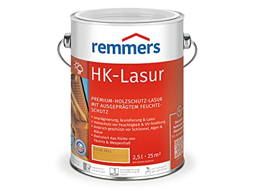 Remmers HK-Lasur 3in1 eiche hell, 2,5 Liter, Holzlasur aussen, 3in1: Imprägnierung, Grundierung & Lasur, Holzschutz vor Feuchtigkeit & UV-Strahlung