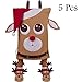 Valery Madelyn 5 Pcs Traditional Red White Reindeer Christmas Chair Covers Set Including 1 Chair Back Cover and 4 Chair Leg Floor Protectors for Dining or Kitchen Decorations