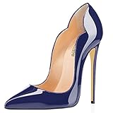Modemoven Women's Sexy Point Toe High Heels,Patent Leather Pumps,Wedding Dress Shoes,Cute Evening Stilettos Blue - 8 M US