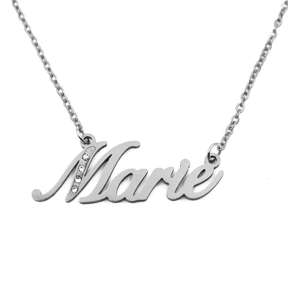Kigu Name Necklace Marie - Silver Tone - Custom Name Necklace - Personalised Jewellery for Ladies- Customised Jewellery for Girls- Custom Pendant Marie