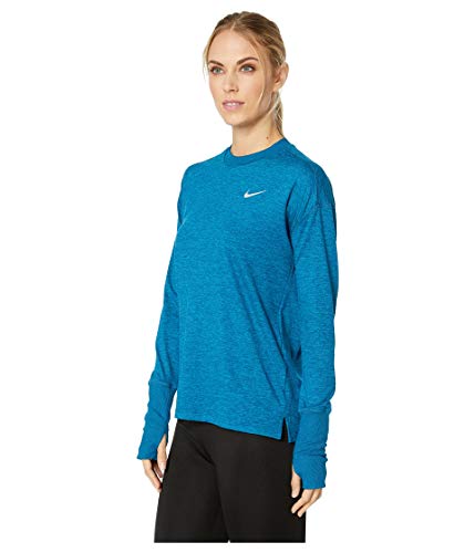 Nike Women's Element Long Sleeve Running Shirt (Blue Force/Green Abyss, Medium)