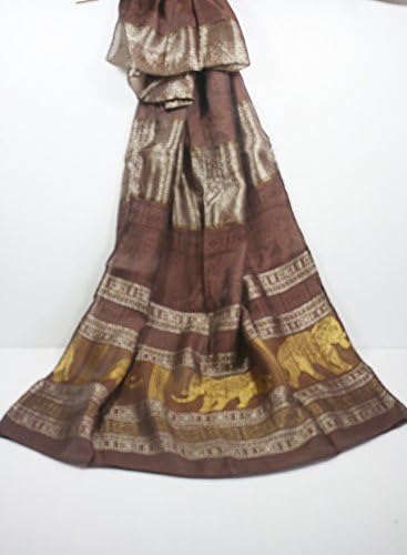 Thai Silk Women Scarf Shawl Wral Pashmina Brown Gold silver Elephant gift
