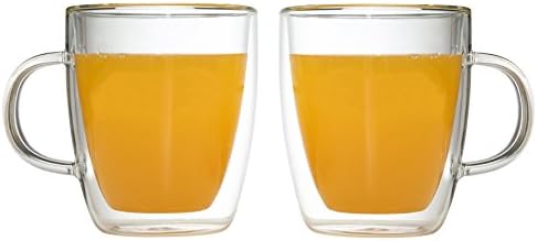 Rhysens Double Wall Glass Mug, Coffee or Tea Cup, 12oz, Set of 2 (With Handle)