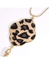 Phalin - Collar largo para mujer, diseño de leopardo con colgante de cuatrifolio