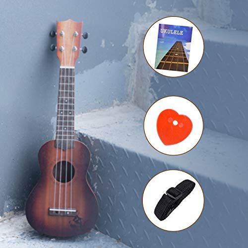 YOLOPLUS+ 21 Inch Wooden Ukulele Guitar Soprano Kid's Toy 4 Strings Musical Instruments Educational Learning with Picks Primary Tutorial Backpack for Toddler Beginner Keep Tone Anti-Impact
