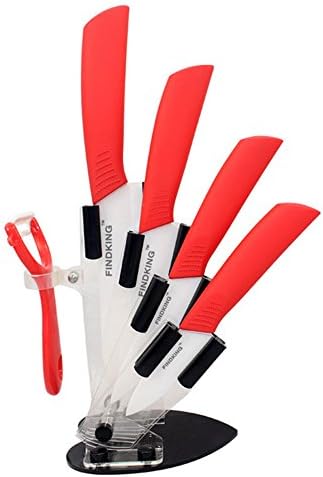 Ceramic Knives 6 Piece Set by Topais Mall Black Blade with Color Handle 3 Inch 4 Inch 5 Inch 6 Inch Ceramic Knife and Peeler and Holder (Red)