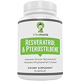 Resveratrol with Pterostilbene by Vitamonk - Best Anti-aging and Antioxidant supplement. Highest Dosed Formula Available - 60 Capsules