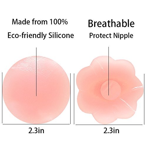 4 Pairs Womens Breast Petals Nipple Covers Reusable Adhesive Silicone Nippleless Covers (2 Round+2 Flower)