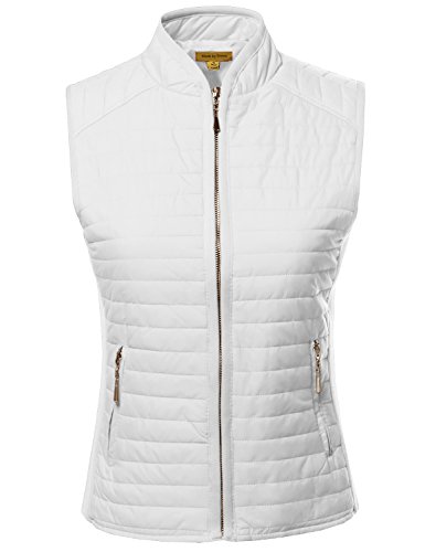 Solid Basic Quilted Vest W/ Side Rib Panel Details Snow White L Size