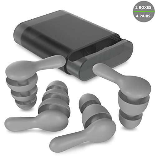 Reusable Silicone Ear Plugs, ONE PIX Waterproof Noise Cancelling Earplugs for Sleeping, Swimming, Concerts, Airplanes and More - 4 Pair Gray