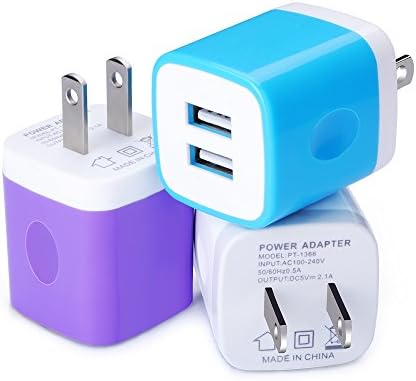 Wall Charger Fast Charge,Kakaly 3-Pack Travel Phone Charger Plug AC Power Adapter 2-Port USB Charger Case Plug Dock 2.1A Charger Cube Base Phone Charger Box for iPhone X/8/7/7 Plus, Galaxy S9 S8 Plus