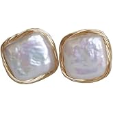 LOOYUUPEE Pearl Earrings for Women Baroque Freshwater Pearl Earrings 14K Stud Earrings for Women,Wire Wrap Gold Pearl Stud Earrings Jewelry, Handmade Jewelry Gift for Mom Lover Her